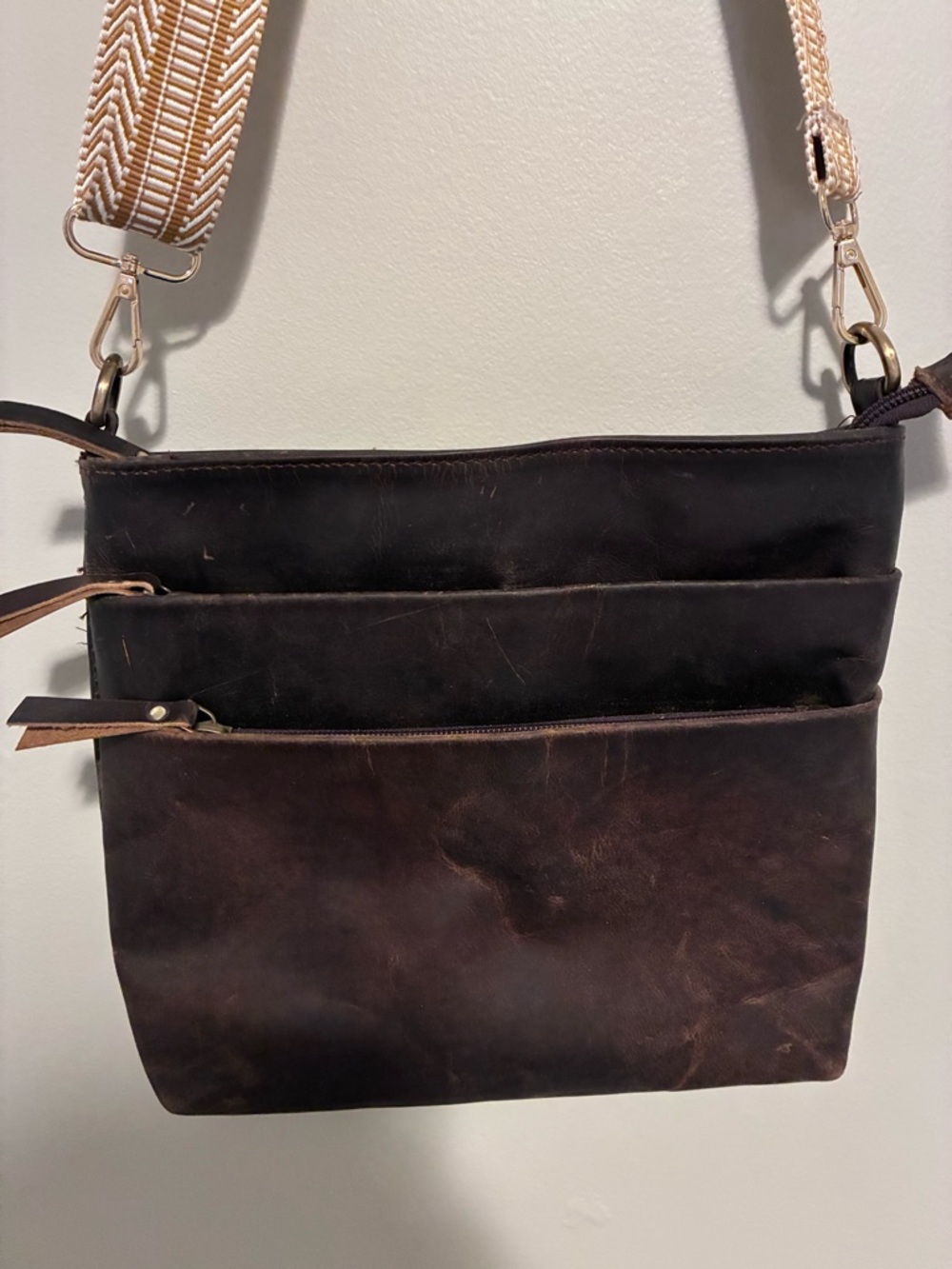 Classic Vintage Dark Brown Buffalo Leather Crossbody